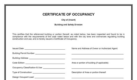 Certificate of Occupancy .